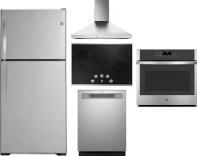 5 Piece Package Includes Refrigerator, Cooktop, Wall Oven, Hood And Dishwasher