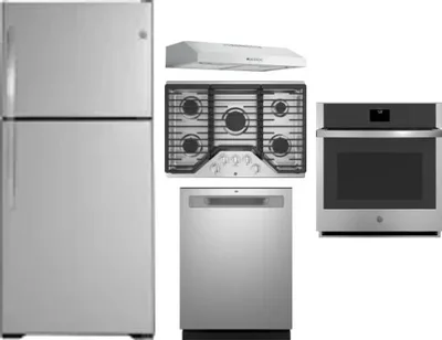5 Piece Package Includes Refrigerator, Cooktop, Wall Oven, Hood And Dishwasher
