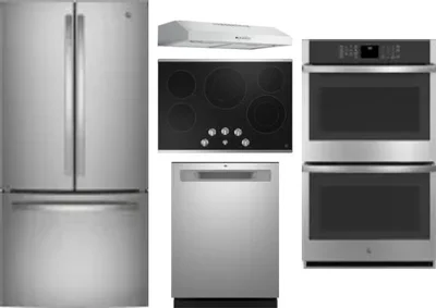 5 Piece Package Includes Refrigerator, Cooktop, Wall Oven, Hood And Dishwasher