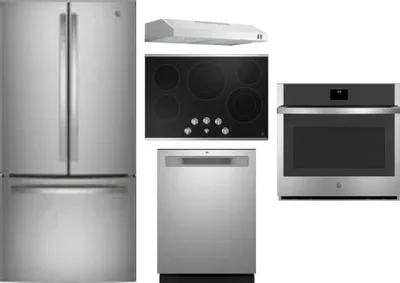 5 Piece Package Includes Refrigerator, Cooktop, Wall Oven, Hood And Dishwasher