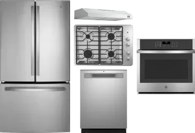5 Piece Package Includes Refrigerator, Cooktop, Wall Oven, Hood And Dishwasher