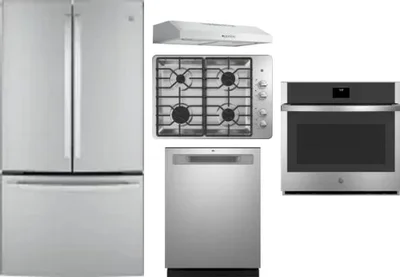 5 Piece Package Includes Refrigerator, Cooktop, Wall Oven, Hood And Dishwasher