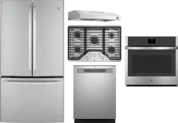 5 Piece Package Includes Refrigerator, Cooktop, Wall Oven, Hood And Dishwasher