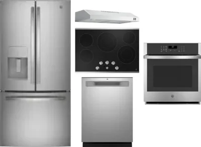5 Piece Package Includes Refrigerator, Cooktop, Wall Oven, Hood And Dishwasher
