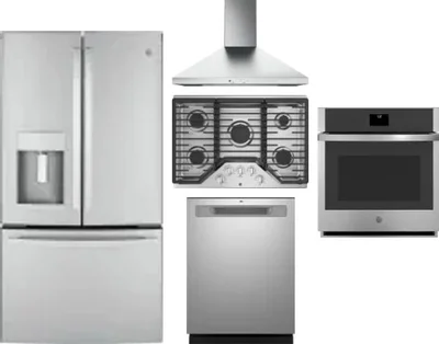 5 Piece Package Includes Refrigerator, Cooktop, Wall Oven, Hood And Dishwasher
