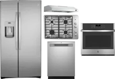 5 Piece Package Includes Refrigerator, Cooktop, Wall Oven, Hood And Dishwasher