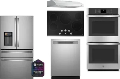 5 Piece Package Includes Refrigerator, Cooktop, Wall Oven, Hood And Dishwasher