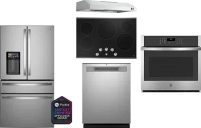 5 Piece Package Includes Refrigerator, Cooktop, Wall Oven, Hood And Dishwasher