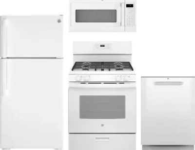4 Piece Package Includes Refrigerator, Range, Microwave And Dishwasher