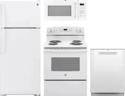 4 Piece Package Includes Refrigerator, Range, Microwave And Dishwasher