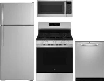 4 Piece Package Includes Refrigerator, Range, Microwave And Dishwasher