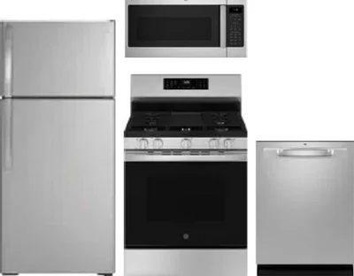 4 Piece Package Includes Refrigerator, Range, Microwave And Dishwasher