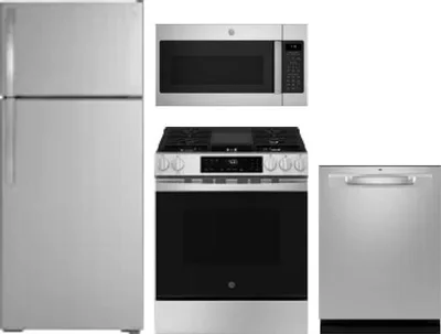 4 Piece Package Includes Refrigerator, Range, Microwave And Dishwasher