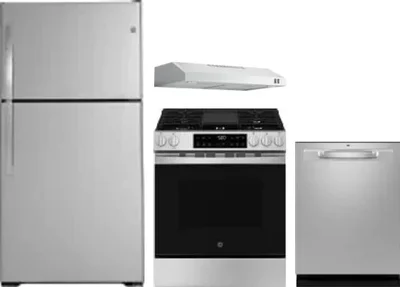 4 Piece Package Includes Refrigerator, Range, Hood And Dishwasher