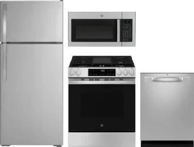 4 Piece Package Includes Refrigerator, Range, Microwave And Dishwasher