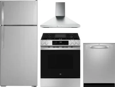 4 Piece Package Includes Refrigerator, Range, Hood And Dishwasher