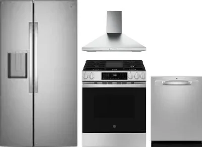 4 Piece Package Includes Refrigerator, Range, Hood And Dishwasher