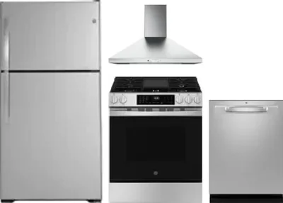 4 Piece Package Includes Refrigerator, Range, Hood And Dishwasher