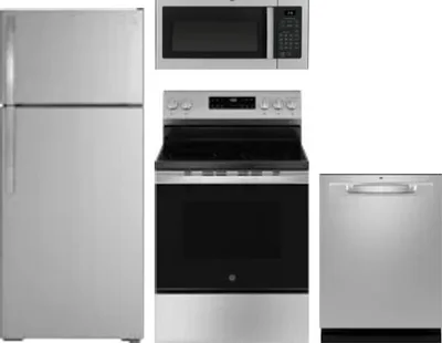 4 Piece Package Includes Refrigerator, Range, Microwave And Dishwasher