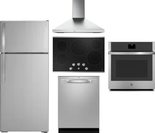 5 Piece Package Includes Refrigerator, Cooktop, Wall Oven, Hood And Dishwasher