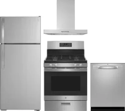 4 Piece Package Includes Refrigerator, Range, Hood And Dishwasher