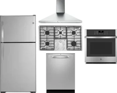 5 Piece Package Includes Refrigerator, Cooktop, Wall Oven, Hood And Dishwasher