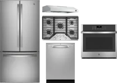5 Piece Package Includes Refrigerator, Cooktop, Wall Oven, Hood And Dishwasher