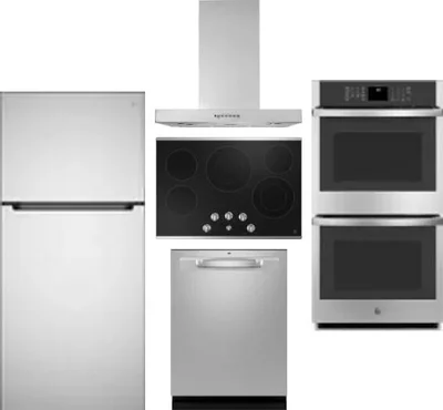 5 Piece Package Includes Refrigerator, Cooktop, Wall Oven, Hood And Dishwasher
