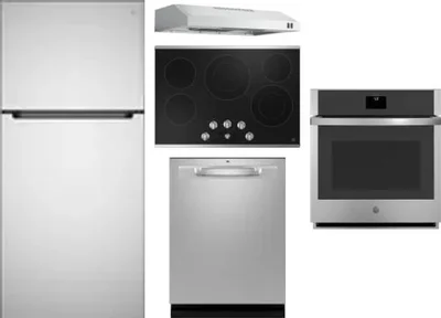 5 Piece Package Includes Refrigerator, Cooktop, Wall Oven, Hood And Dishwasher