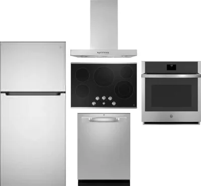 5 Piece Package Includes Refrigerator, Cooktop, Wall Oven, Hood And Dishwasher