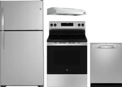 4 Piece Package Includes Refrigerator, Range, Hood And Dishwasher