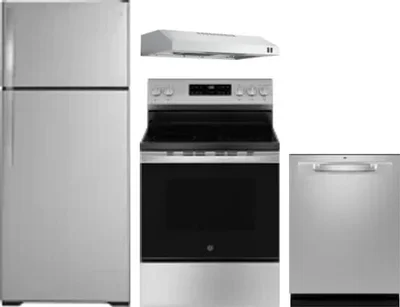 4 Piece Package Includes Refrigerator, Range, Hood And Dishwasher