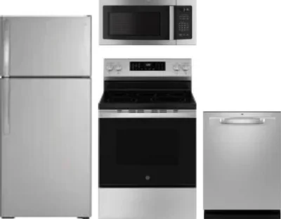 4 Piece Package Includes Refrigerator, Range, Microwave And Dishwasher