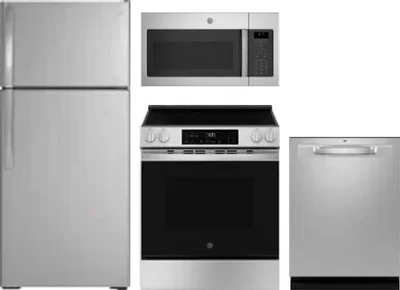 4 Piece Package Includes Refrigerator, Range, Microwave And Dishwasher