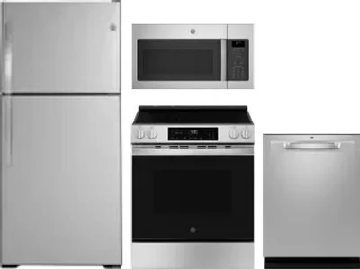 4 Piece Package Includes Refrigerator, Range, Microwave And Dishwasher