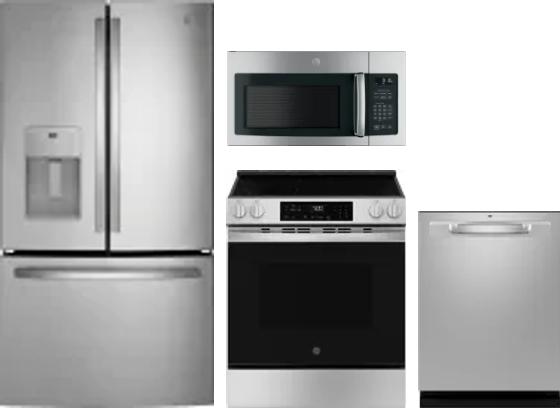 4 Piece Package Includes Refrigerator, Range, Microwave And Dishwasher