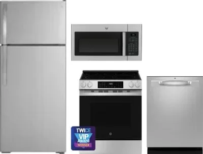 4 Piece Package Includes Refrigerator, Range, Microwave And Dishwasher