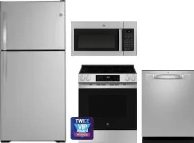 4 Piece Package Includes Refrigerator, Range, Microwave And Dishwasher