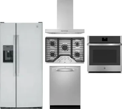 5 Piece Package Includes Refrigerator, Cooktop, Wall Oven, Hood And Dishwasher