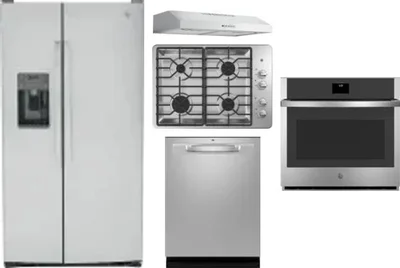 5 Piece Package Includes Refrigerator, Cooktop, Wall Oven, Hood And Dishwasher