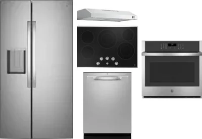 5 Piece Package Includes Refrigerator, Cooktop, Wall Oven, Hood And Dishwasher