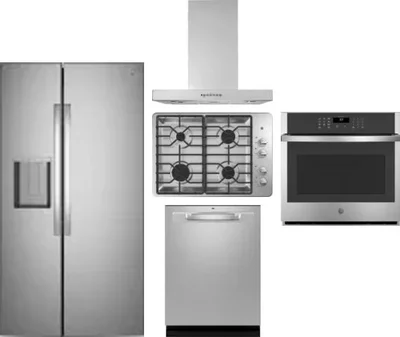 5 Piece Package Includes Refrigerator, Cooktop, Wall Oven, Hood And Dishwasher