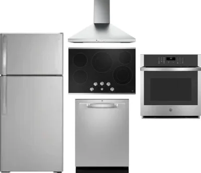 5 Piece Package Includes Refrigerator, Cooktop, Wall Oven, Hood And Dishwasher