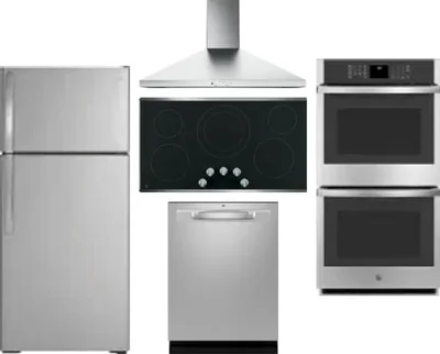 5 Piece Package Includes Refrigerator, Cooktop, Wall Oven, Hood And Dishwasher