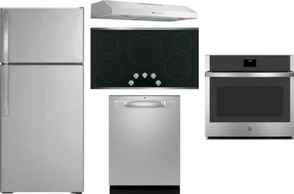 5 Piece Package Includes Refrigerator, Cooktop, Wall Oven, Hood And Dishwasher