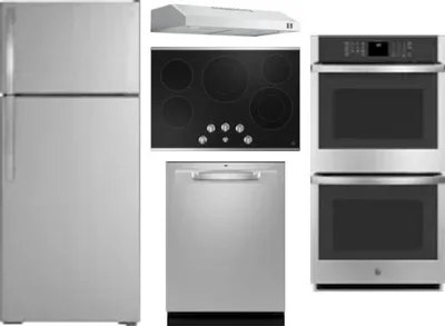 5 Piece Package Includes Refrigerator, Cooktop, Wall Oven, Hood And Dishwasher
