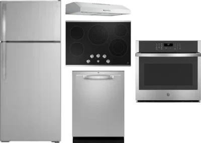 5 Piece Package Includes Refrigerator, Cooktop, Wall Oven, Hood And Dishwasher