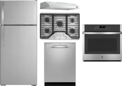 5 Piece Package Includes Refrigerator, Cooktop, Wall Oven, Hood And Dishwasher