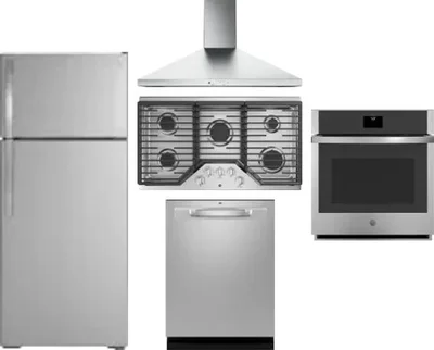5 Piece Package Includes Refrigerator, Cooktop, Wall Oven, Hood And Dishwasher