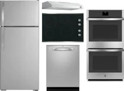 5 Piece Package Includes Refrigerator, Cooktop, Wall Oven, Hood And Dishwasher